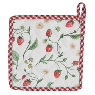 Clayre &amp; Eef   | Pannenlap Wit, Rood, Groen 20x20 cm | WIS45