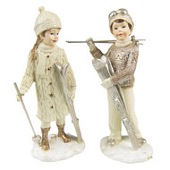 Clayre &amp; Eef   | Kerstdecoratie Beeld set van 2 Kinderen Beige 7x4x14 cm | 6PR4795