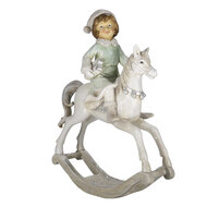 Clayre &amp; Eef   | Kerstdecoratie Beeld Hobbelpaard Beige, Groen 19x8x26 cm | 6PR4792