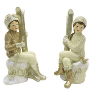 Clayre &amp; Eef   | Kerstdecoratie Beeld set van 2 Kinderen Beige Goudkleurig 10x7x18 cm | 6PR4798