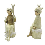 Clayre &amp; Eef   | Kerstdecoratie Beeld set van 2 Kinderen Beige Goudkleurig 10x7x18 cm | 6PR4798