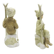 Clayre &amp; Eef   | Kerstdecoratie Beeld set van 2 Kinderen Beige Goudkleurig 10x7x18 cm | 6PR4798