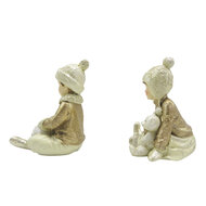 Clayre &amp; Eef   | Kerstdecoratie Beeld set van 2 Kinderen Beige Goudkleurig 7x7x9 cm | 6PR4801