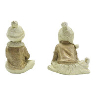 Clayre &amp; Eef   | Kerstdecoratie Beeld set van 2 Kinderen Beige Goudkleurig 7x7x9 cm | 6PR4801