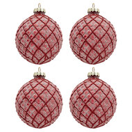 Clayre &amp; Eef   | Kerstballen Set van 4 Rood &oslash; 8x8 cm | 6GL3280