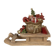 Clayre &amp; Eef   | Decoratie kerstcadeaus op slee Bruin, Rood 38x16x29 cm | 6PR3908