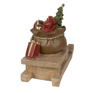 Clayre &amp; Eef   | Decoratie kerstcadeaus op slee Bruin, Rood 38x16x29 cm | 6PR3908