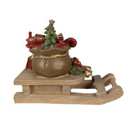 Clayre &amp; Eef   | Decoratie kerstcadeaus op slee Bruin, Rood 38x16x29 cm | 6PR3908