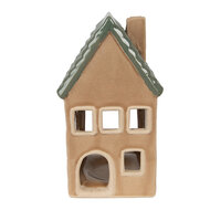 Clayre &amp; Eef   | Theelichthouder Kerst Huisje Bruin, Groen 8x8x15 cm | 6CE1600