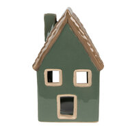 Clayre &amp; Eef   | Theelichthouder Kerst Huisje Groen, Bruin 9x8x15 cm | 6CE1601