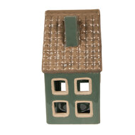 Clayre &amp; Eef   | Theelichthouder Kerst Huisje Groen, Bruin 9x8x15 cm | 6CE1601