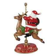 Clayre &amp; Eef   | Kerstdecoratie Beeld Kerstman op Rendier Rood, Bruin 29x14x46 cm | 6PR3923