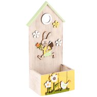 Dekoratief | Bakje huis m/bunny, naturel/geel, hout, 12x7x24cm | A220198