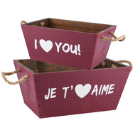 Dekoratief | Set 2 bakjes &#039;I Love You/Je t&#039;aime&#039;, hout, 26x18x12cm | A220676