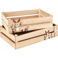 Dekoratief | Set 2 bakjes m/rudolf, naturel, hout, 30x18x9cm | A225117