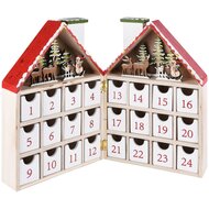 Dekoratief | Adventskalender huisje, rood/groen, hout, 17x9x25cm | A225176