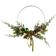 Dekoratief | Krans groen m/kerstballen, naturel/metaal, 35x26x9cm | A225214