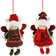 Dekoratief | Hanger winterkindje, rood/groen, stof, 14x22cm, set van 2 stuks | A225298