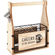 Dekoratief | Flessenhouder &#039;Cheers&#039;, hout/metaal, 26x9x28cm | A225563