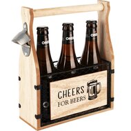 Dekoratief | Flessenhouder &#039;Cheers&#039;, hout/metaal, 26x9x28cm | A225563