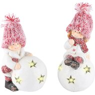 Dekoratief | Winterkind met sneeuwbal, keramiek, LED, 11x8x15cm, set van 2 stuks | A225575