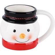 Dekoratief | Mok &#039;Snowman&#039;, wit/rood/zwart, dolomiet, 14x12x10cm | A225582