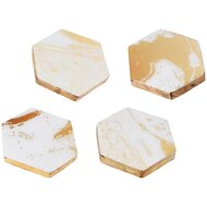 Dekoratief | Set 4 coaster &#039;Marbled&#039;, wit/goud, hout, 10x10x1cm | A228084