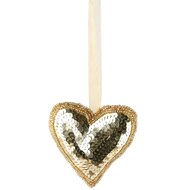 Dekoratief | Hanger hart goud, stof/pailletten, 10x10x4cm | A228102