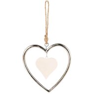 Dekoratief | Hanger hart, wit/goud, aluminium, 15x15x1cm | A228136