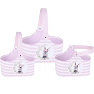 Dekoratief | Set 3 bakjes m/bunny, roze/wit, karton, 19x14x14cm | A230003