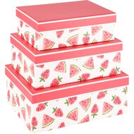 Dekoratief | Set 3 dozen rechthoek &#039;Sweet Watermelon&#039;,, 26x18x10cm | A230232