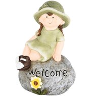 Dekoratief | Tuinkindje op steen &#039;Welcome&#039;, keramiek, 14x10x20cm | A230585