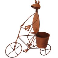 Dekoratief | Kikker op fiets m/bloempot, metaal, 37x18x42cm | A230604