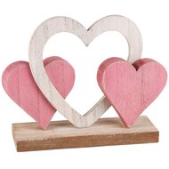 Dekoratief | Trio harten op voet, roze/wit, hout, 20x6x16cm | A230683