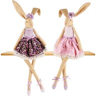 Dekoratief | Bunny zittend, roze/paars, stof, 18x29cm, set van 2 stuks | A230813