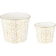 Dekoratief | Set 2 Bloempots rond, wit/goud, metaal, 18x18x15cm | A235015