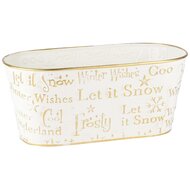 Dekoratief | Bakje ovaal &#039;Let It Snow&#039;, wit/goud, metaal, 25x13x11cm | A235016