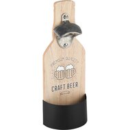 Dekoratief | Flesopener &#039;Craft Beer&#039;, zwart/naturel, hout/metaal, 10x28x5cm | A235026