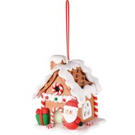 Dekoratief | Hanger huisje m/santa, rood/wit/bruin, klei, 7x6x8cm | A235057