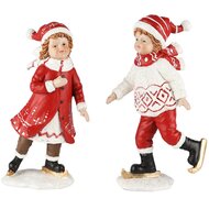 Dekoratief | Winterkindje m/schaatsen, rood/wit, resina, 11x6x19cm, set van 2 stuks | A235141