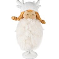 Dekoratief | Wintermeisje staand m/fluffy jurkje, wit, resina, 15x11x26cm | A235252