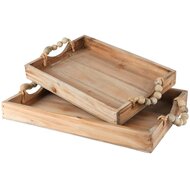 Dekoratief | Set 2 dienbladen RH m/kralen, naturel, hout, 36x26x4cm | A235354