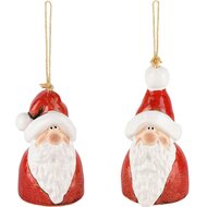 Dekoratief | Hanger bel santa, rood/wit, keramiek, 7x6x12cm, set van 2 stuks | A235361