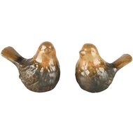 Dekoratief | Vogeltje &#039;Kasper&#039;, oranje/bruin, porselein, 10x9x7cm, set van 2 stuks | A235525