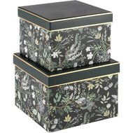 Dekoratief | Set 2 dozen vierkant &#039;Mystic Forest&#039;, zwart/groen, 18x18x14xm | A235579