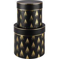 Dekoratief | Set 2 tondozen rond &#039;Gold Glitter Trees&#039;, zwart/goud, 23x23x20cm | A235595