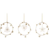 Dekoratief | Hanger ring m/boompje/hart/ster, goud, metaal, 14x14x1cm, set van 3 stuks | A235655