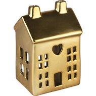 Dekoratief | Theelichthouder huisje, goud, dolomiet, 10x9x14cm | A235979