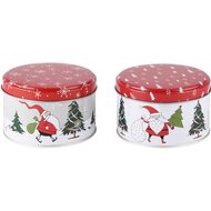 Dekoratief | Doos rond m/santa, metaal, 10x10x6cm, set van 2 stuks | A235988