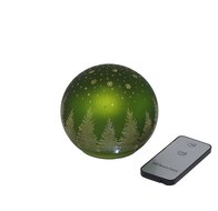 Dekoratief | Deco bol m/dennenbomen, groen, glas, LED, 10x10x10cm | A239021